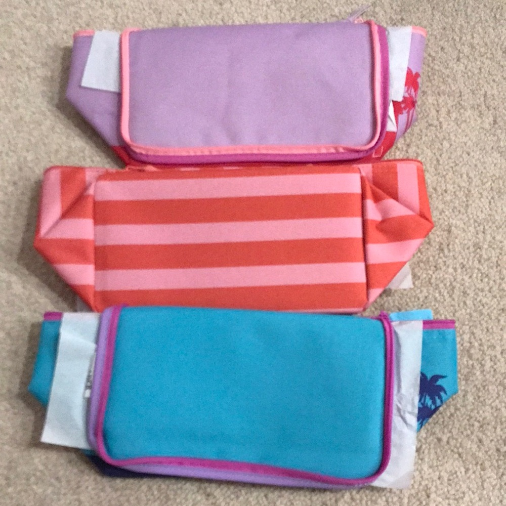 Trader Joe’s bags in Purple, Coral and Blue